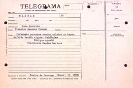Telegrama del president a Juan Aparicio