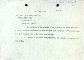 Carta de Pere Calderó al secretari dels Amics dels Goigs