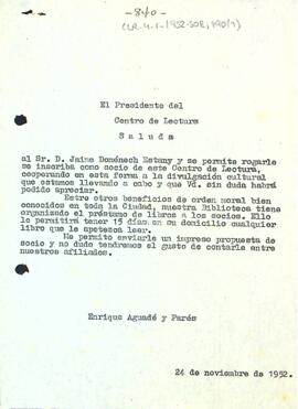 Carta d'Enric Aguadé Parés a Jaume Domènech Estany