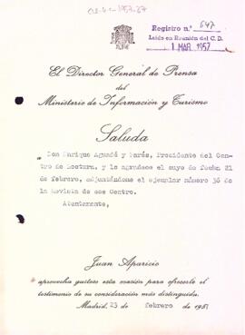 Carta d'agraïment de Juan Aparicio