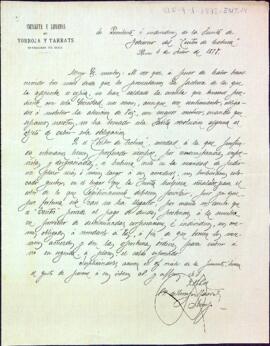 Carta del president de l'Imprenta Torroja y Tarrats al president i junta del Centre per l'impagament d'un deute