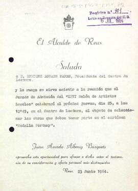 Convocatòria a una reunió sobre la Medalla Fortuny