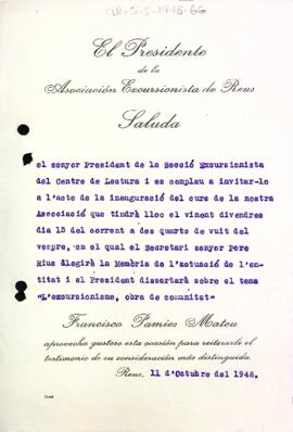 Invitació de l'Associació Excursionista de Reus