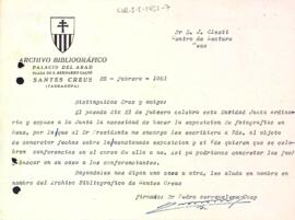 Carta de l'Arxiu Bibliogràfic de Santes Creus a la Secció Excursionista
