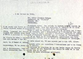 Carta d'Enric Aguadé Parés a Artur Llorens Opisso