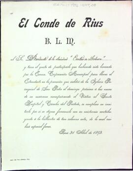 El Comte de Rius Mariano Rius i Espina Montaner convida el president a participar a la processó del Viàtic