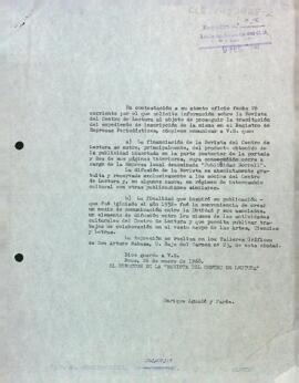 Carta al director general de premsa sobre la inscripció de la Revista del Centre al registre d'Empreses Periodístiques