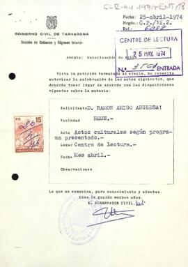 Autorització per a la celebració dels actes culturals programats