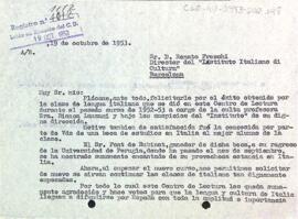 Carta d'agraïment del president al director del "Istituto Italiano di Cultura de Barcelona"