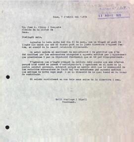 Agraïment del president a l'alcalde per les subvencions rebudes
