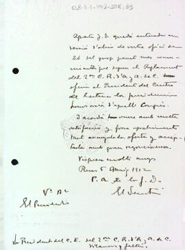 Carta del Centre de Lectura al president del segon Congrés d’Ateneus i Associacions Culturals de Catalunya