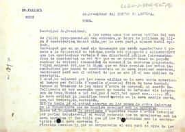 Carta d'Àngel Pallejà al president responent la carta rebuda amb relació al tancament de la Cooperativa Popular