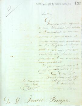 Carta d'agraïment de la junta de govern a Joan Fargas pel donatiu d'un medalló de guix amb el retrat de Próspero de Bofarull que ha fet a l'entitat