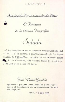 Carta de l'Associació Excursionista de Reus a la Secció Excursionista