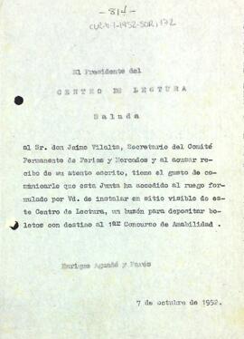 Carta d'Enric Aguadé Parés a Jaume Vilalta