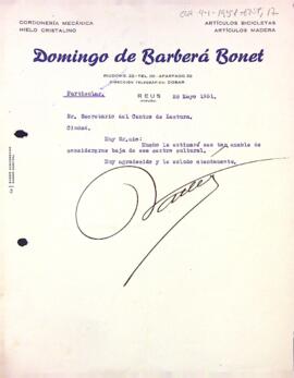 Baixa de soci de Domingo de Barberà Bonet