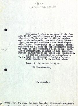 Carta d'Enric Aguadé Parés a Joan Bertran Borràs