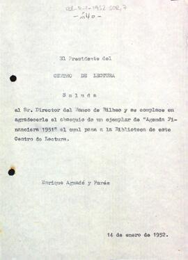 Carta d'agraïment al director del Banco de Bilbao