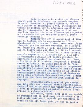 Carta dirigida a la vídua i fills de Santiago Rusiñol informant dels actes d''homenatge al pintor