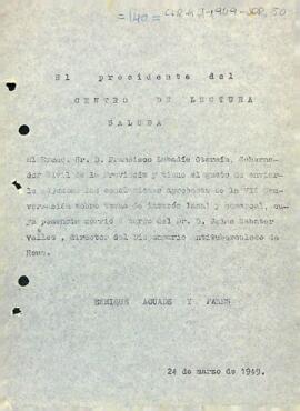 Carta del president al governador civil de la província de Tarragona enviant les comunicacions aprovades durant la setena sessió de converses sobre temes d'interès local i comarcal