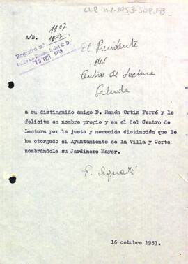 Felicitació del president a Ramón Ortiz