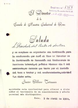 Carta del Director de l'Escuela de Maestría Industrial de Reus