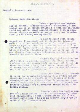 Carta de la Secció Excursionista a Josep Barrillon i Paradell