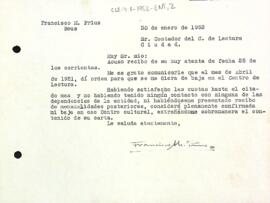 Carta de Francesc M. Prius al Centre de Lectura de Reus