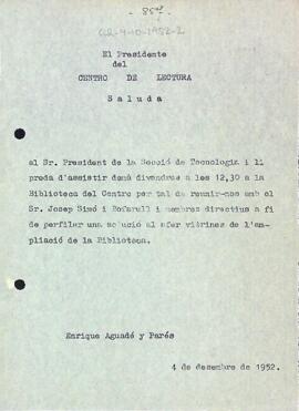 Carta d'Enric Aguadé Parés al president de la Secció de Tecnologia