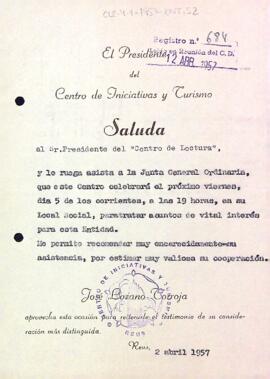 Carta del Centro de Iniciativas y Turismo