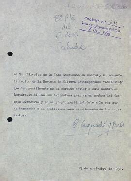 Agraïment del president del Centre de Lectura al director de la Casa Americana a Madrid