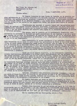 Carta del president a l'alcalde de Reus sol·licitant subvencions per a les entitats culturals i artístiques privades