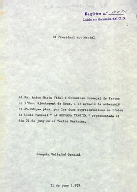 Agraïment per una subvenció
