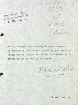Agraïment a Joaquim Santasusagna pel donatiu d'un llibre