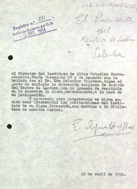 Carta d'Enric Aguadé al director de l'Instituto de Altos Estudios Tarraconenses