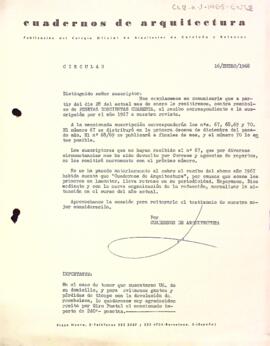 Carta de Cuadernos de Arquitectura sobre renovació de la publicació
