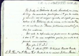 Carta d'agraïment a Francisco de R. Planas pel donatiu fet a la biblioteca del Centre de Lectura