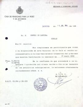 Carta del delegat de la Caja de Pensiones para la Vejez y de Ahorros al Centre de Lectura