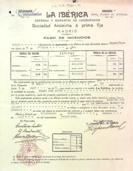 Suplement a la Pòlissa d'assegurança amb la Companyia La Ibérica núm. 7435