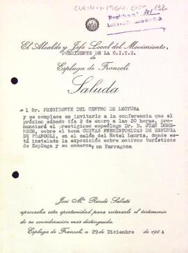 Invitació a una conferència a l'Espluga de Francolí