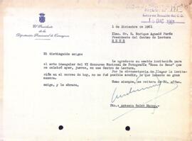 Carta del president de la Diputació de Tarragona al Centre de Lectura