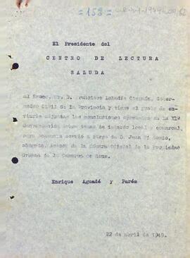 Carta del president informant el governador civil de la província de Tarragona de les conclusions aprovades durant l'onzena sessió de converses sobre temes d'interès local i comarcal