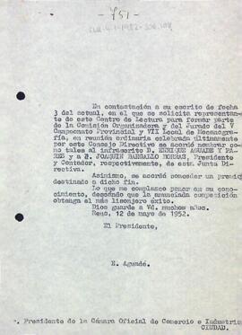 Carta d'Enric Aguadé Parés a la Cambra Oficial de Comerç i Indústria de Reus