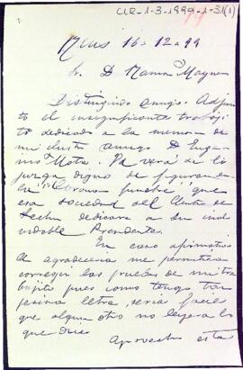 Carta de Francisco J. de Bretón adjuntant el text d'homenatge per a la corona fúnebre d'Eugeni Mata