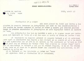 Carta de Pere Serramalera a la Secció Excursionista
