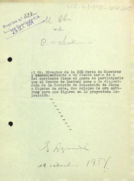 Carta del president al director de la III Fira de Mostres