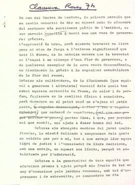 Discurs pronunciat en la clausura del Concurs Exposició Nacionald e Roses