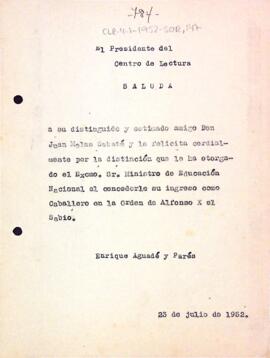 Carta d'Enric Aguadé Parés a Joan Molas Sabaté
