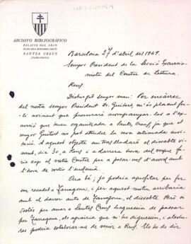 Carta d'Eufemià Fort i Cogul a la Secció Excursionista
