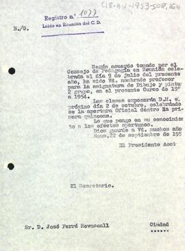 Carta del president accidental a Josep Ferré Revascall